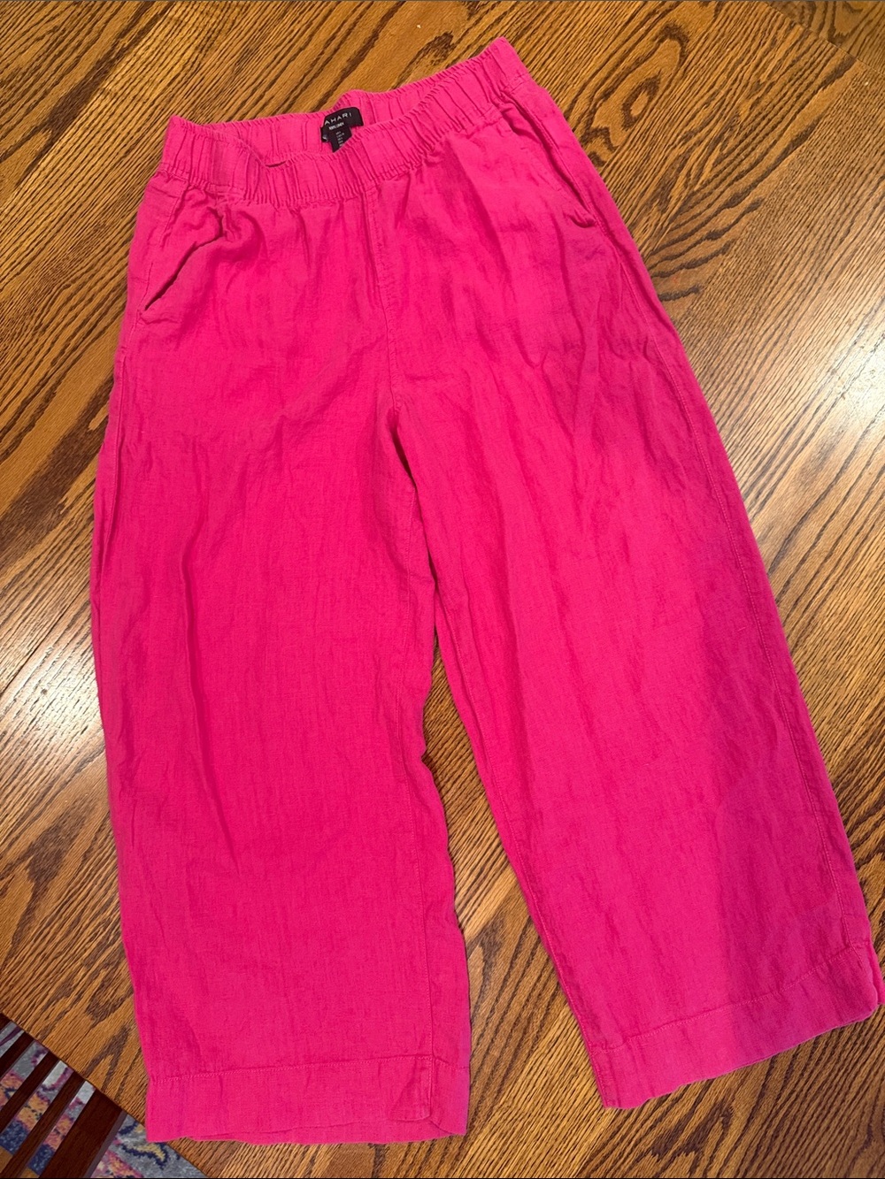 Tahari Wide-Leg Crop Pants in Hot Pink 100% Linen large